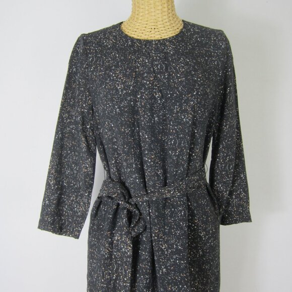 A/X Armani Exchange Women 2 Black Fleck 3/4 Sleeve Dress Sash Belt Pleats XS - Picture 1 of 11